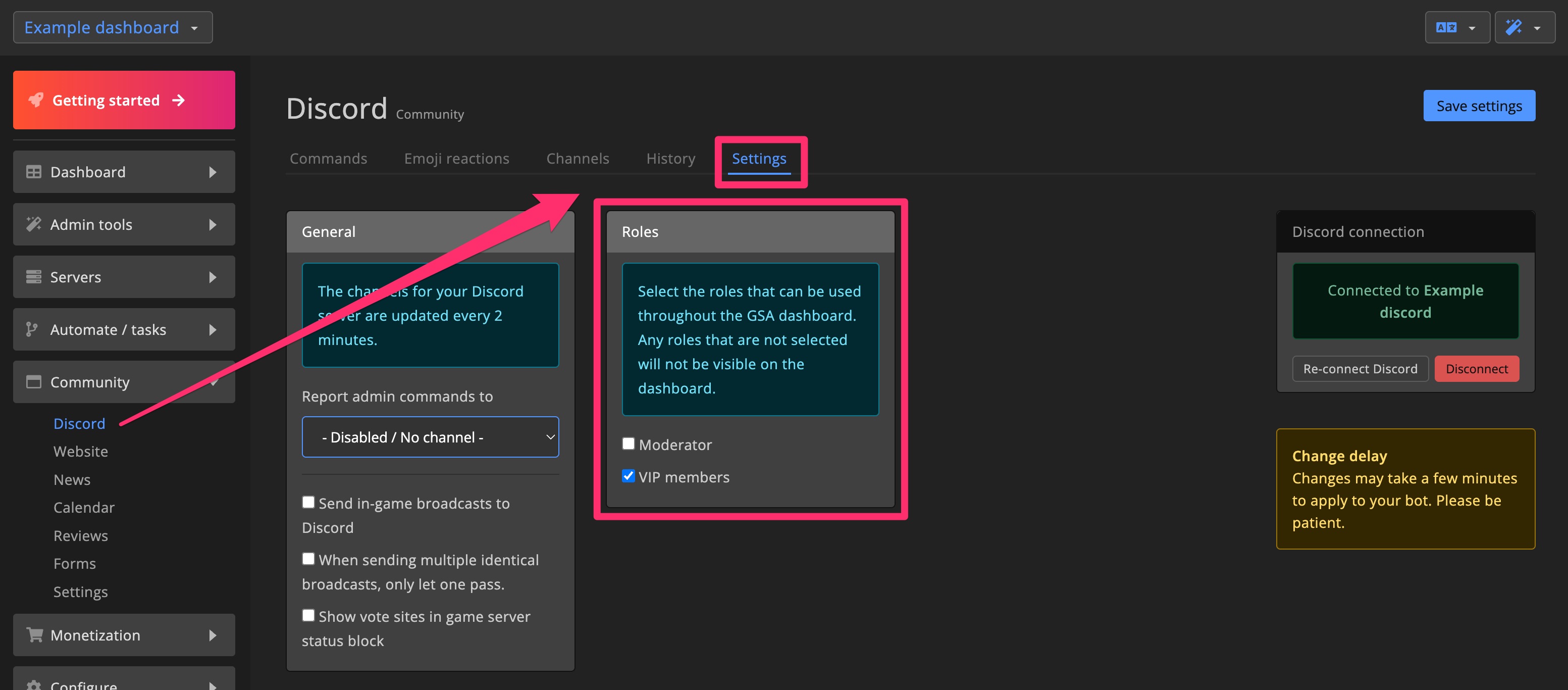 Discord bot - Settings - roles