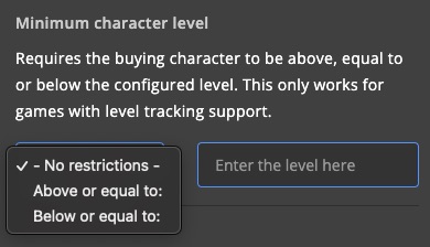 Monetization - Settings - Character level