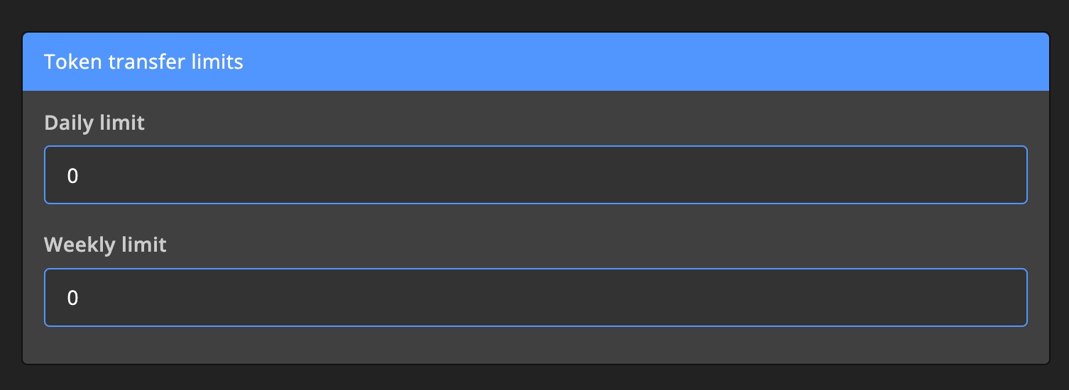 Admin tools - Settings - Player token transfer limit