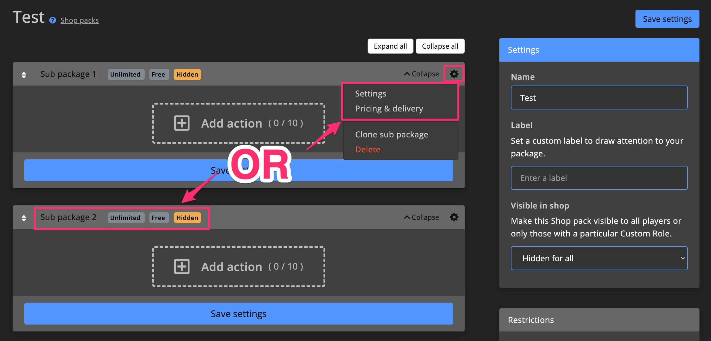 Monetization - Sub-package Settings