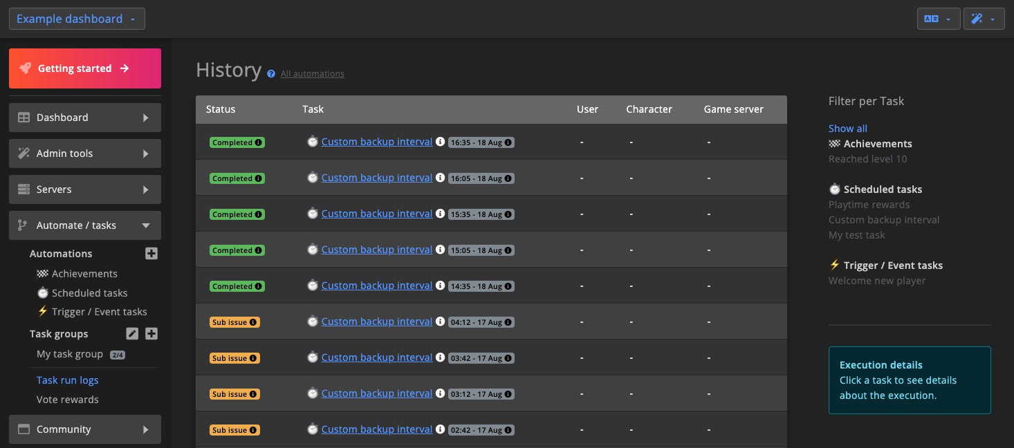 Automations / Tasks - Task history