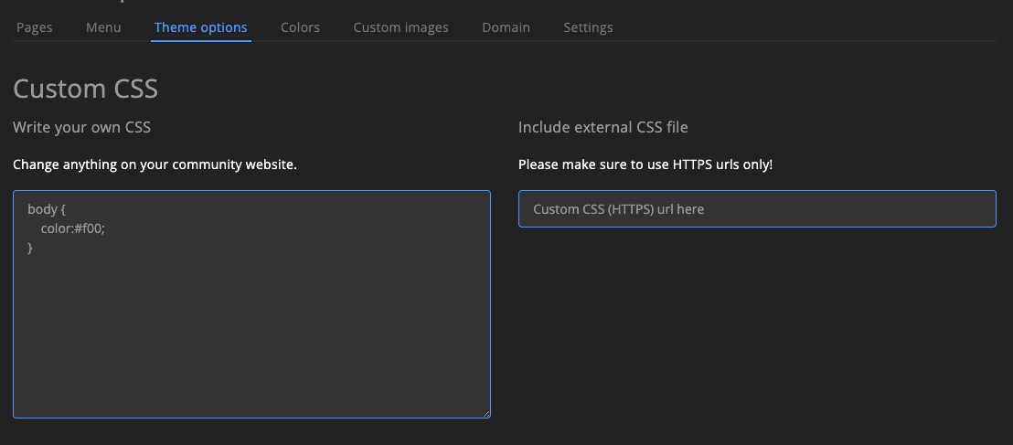 Community - Website - Theme options - CSS