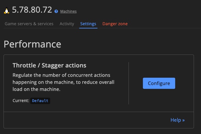 Machine settings - Throttle / stagger actions