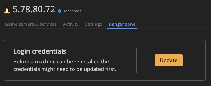 Machine settings - update credentials