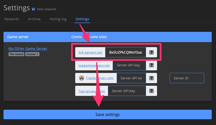 Automations / Tasks - Vote site API key setup